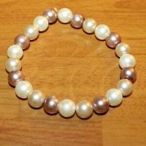 Multicolor Faux Pearl Bracelet Cream Champagne & Rose Gold Tones Beaded Jewelry
